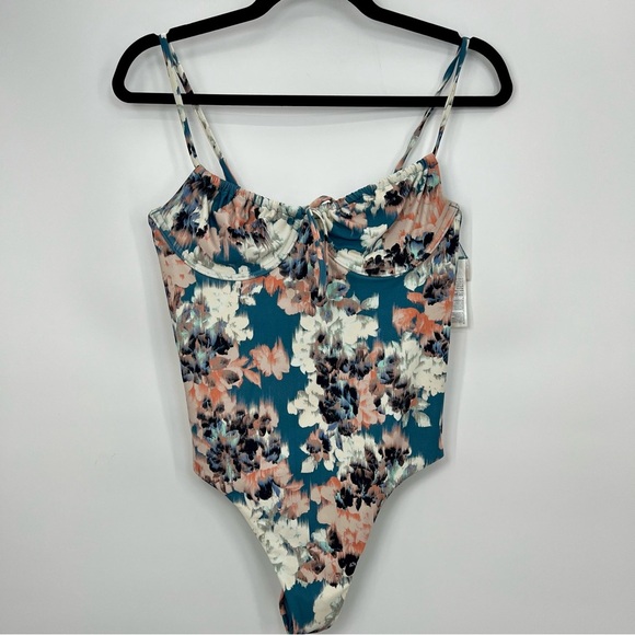 NWT Amuse Society Blurr Evelyn One Piece Deep Lagoon Floral Swimsuit Bareback M - Picture 5 of 12